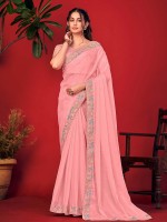 Pink Chiffon Pattern Silk Saree With Readymade Blouse